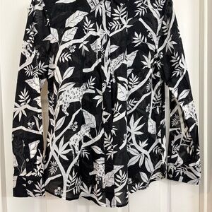 Talbots Monochrome Leaf Print Blouse